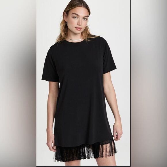 LE SUPERBE fringe Fitzerald padded shoulder black dress Small - Picture 1 of 7